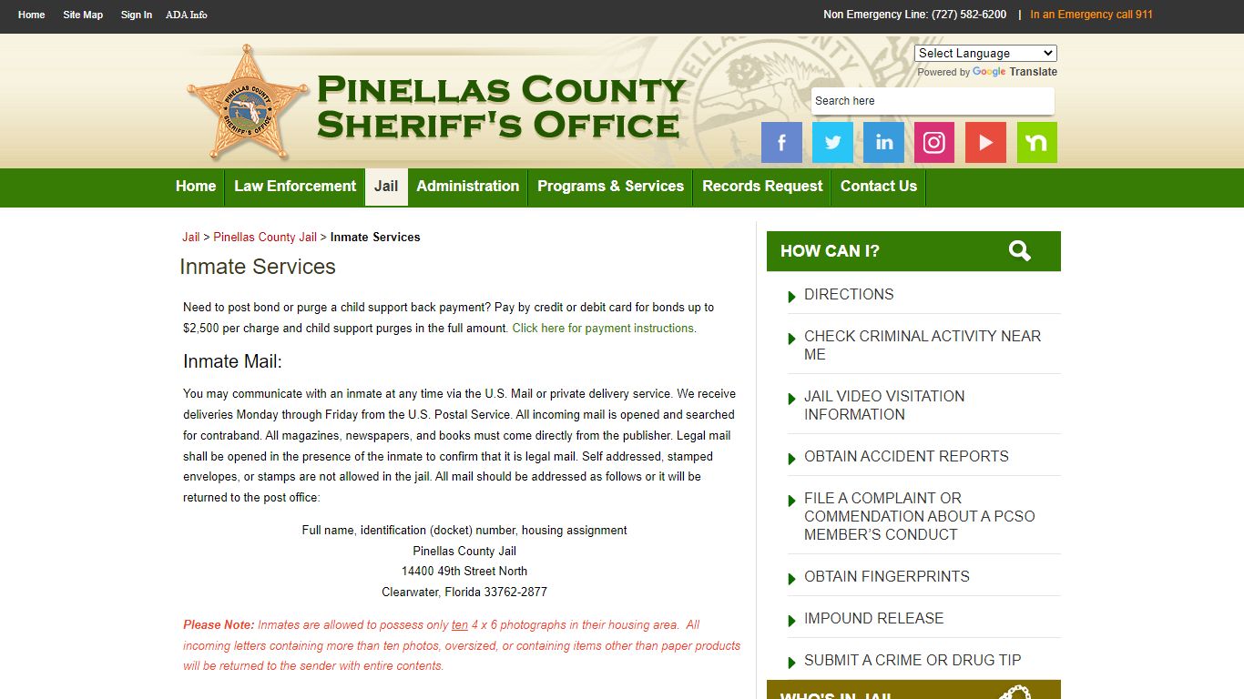 Inmate Services - Pinellas County Sheriff's Office