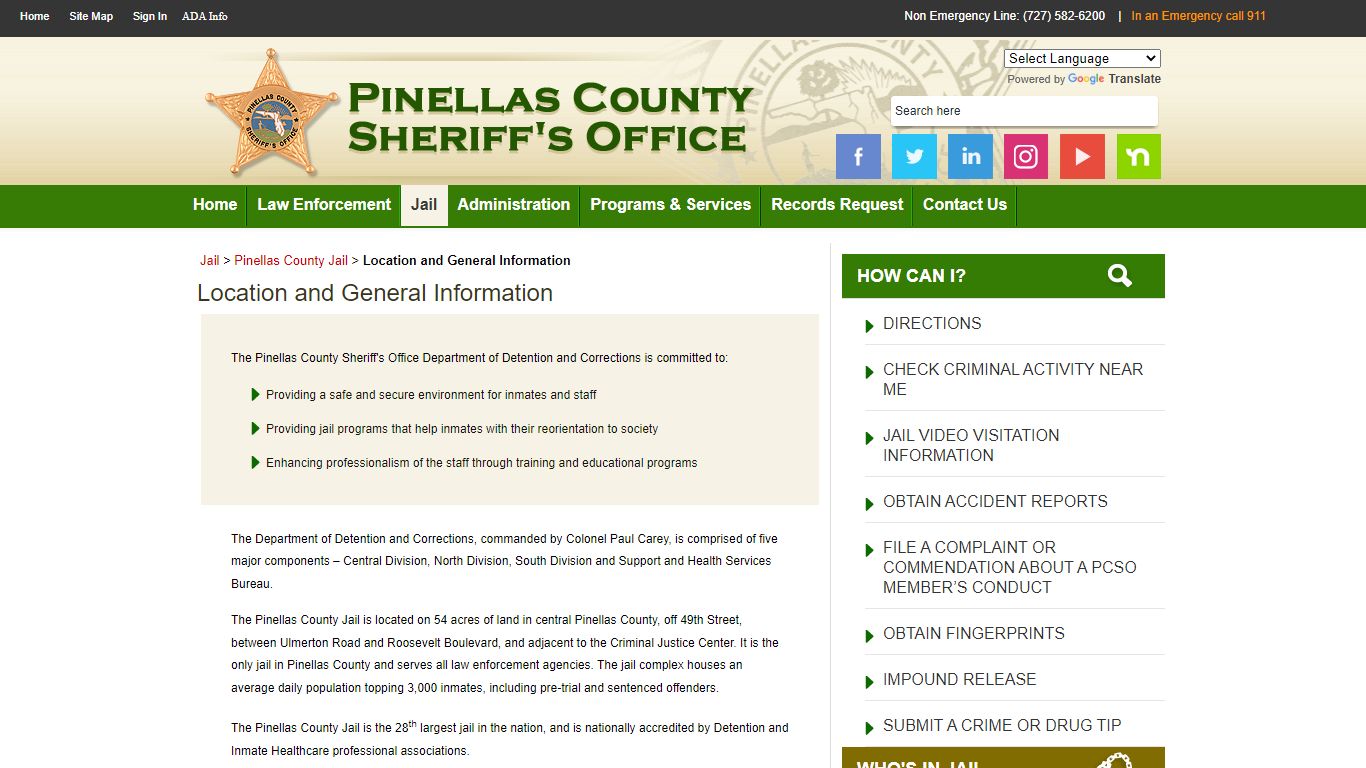 Location and General Information - Pinellas County Sheriff's Office