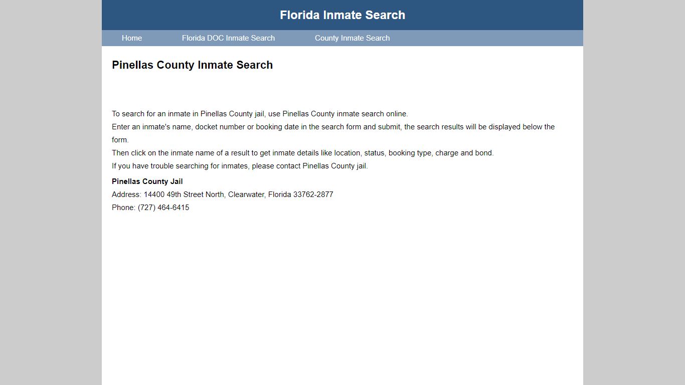 Pinellas County Inmate Search